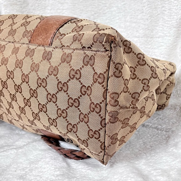 Auth GUCCI Bamboo GG Canvas Tote Bag Beige Brown Leather 232947 Used - Picture 14 of 16